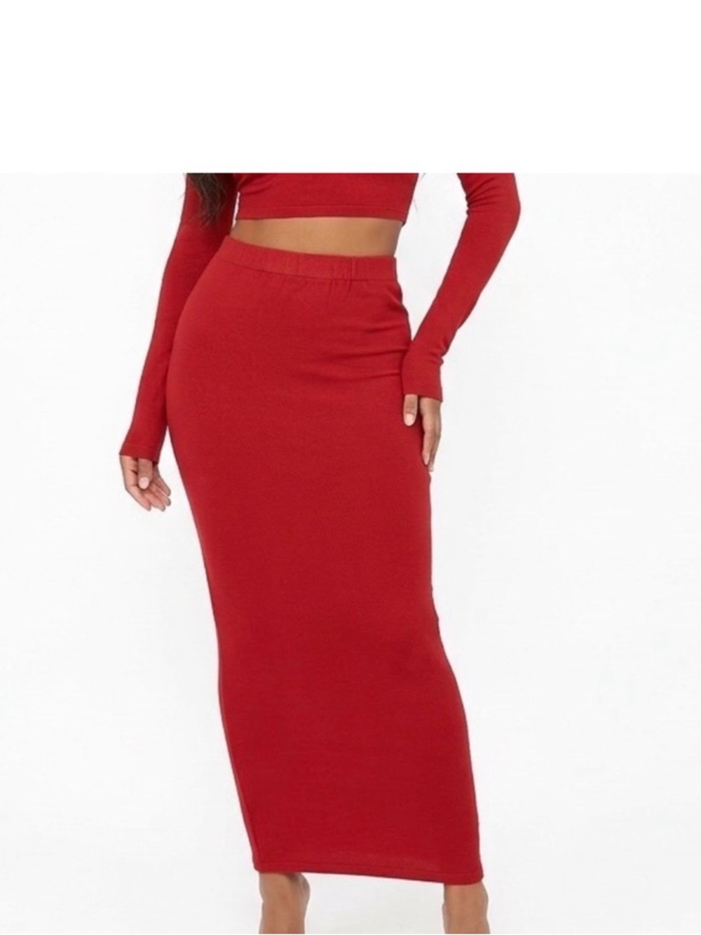Naked  Wardrobe Red High-Waist Maxi Pencil Skirt Size Medium